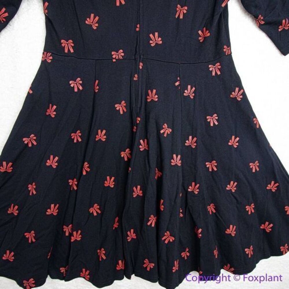 Unique Vintage Black & Red Bows Print Stephanie Fit & Flare Dress, 3X - Picture 11 of 16